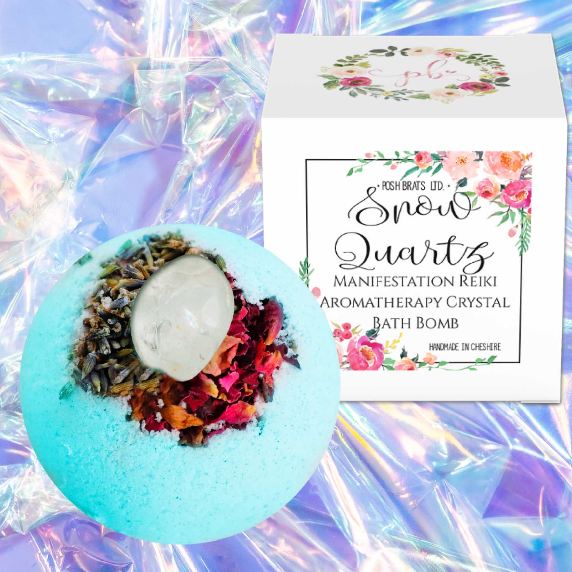 Snow Quartz Manifestation Powerful Crystal Bath Bomb VEGAN Posh Brats