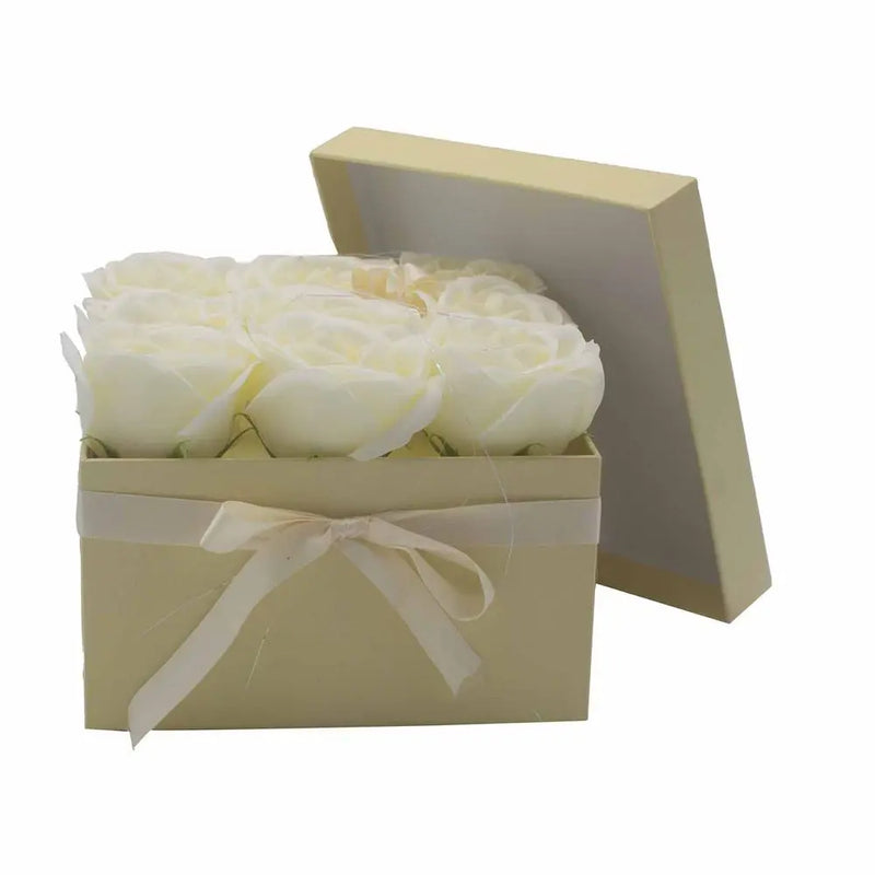 Soap Flower Gift Bouquet - 9 Cream Roses - Square Ancient Wisdom