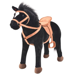 Standing Toy Horse Plush Black vidaXL