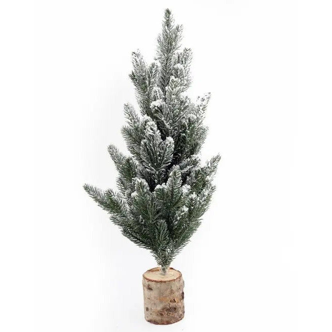 Tall Frosted Christmas Tree In Log 56cm Geko