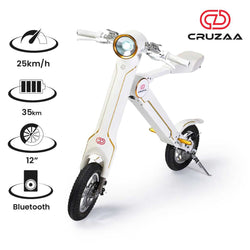 The Cruzaa Electric Scooter - 35km Range & 25kmh Top Speed Cruzaa Built in Bluetooth & Speakers + USB - Racing White Spirit Journeys