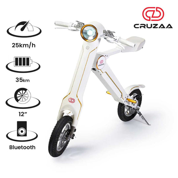 The Cruzaa Electric Scooter - 35km Range & 25kmh Top Speed Cruzaa Built in Bluetooth & Speakers + USB - Racing White Spirit Journeys