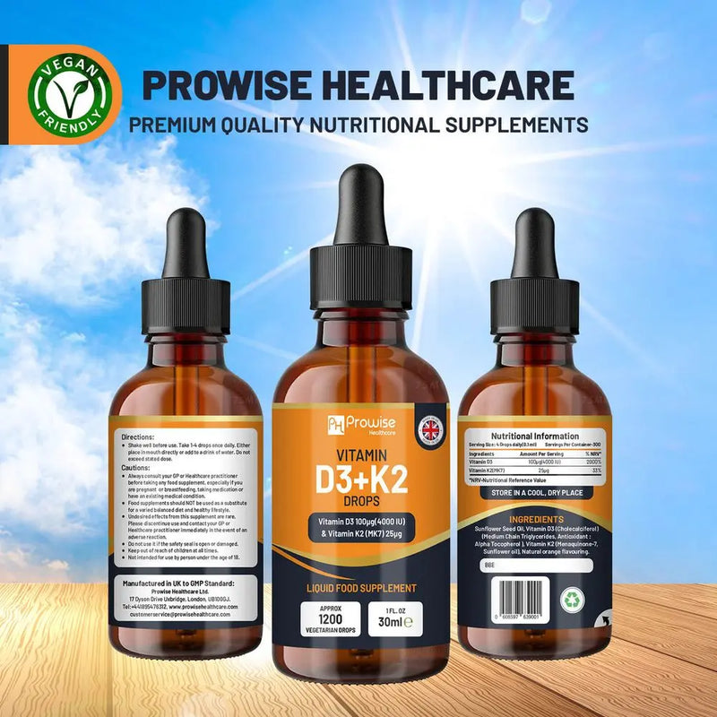 Vitamin D3 4000iu + K2 MK7 25µg Orange Liquid Drops I High Strength 30ml Bottle Prowise Healthcare