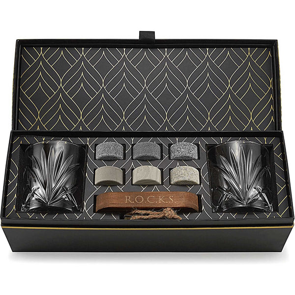 Whiskey Chilling Stones Gift Set With 2 Palm Crystal Glasses Spirit Journeys