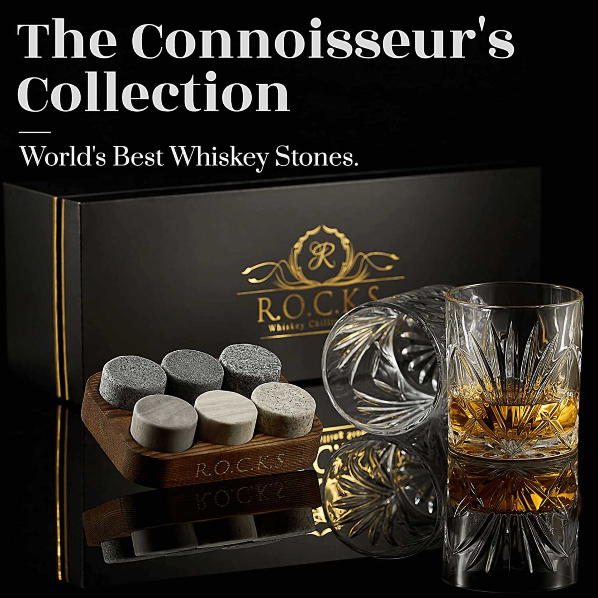 Whiskey Chilling Stones Gift Set With 2 Palm Crystal Glasses Spirit Journeys