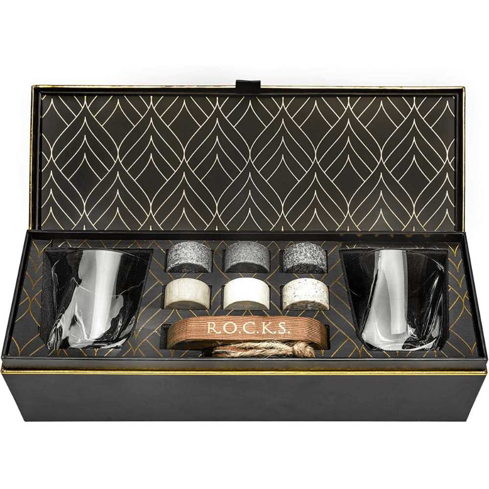 Whiskey Chilling Stones Gift Set With 2 Twist Crystal Glasses Spirit Journeys