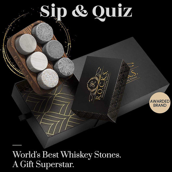 Whiskey Chilling Stones & Whiskey Quiz Gift Set - 100 Q&A Spirit Journeys