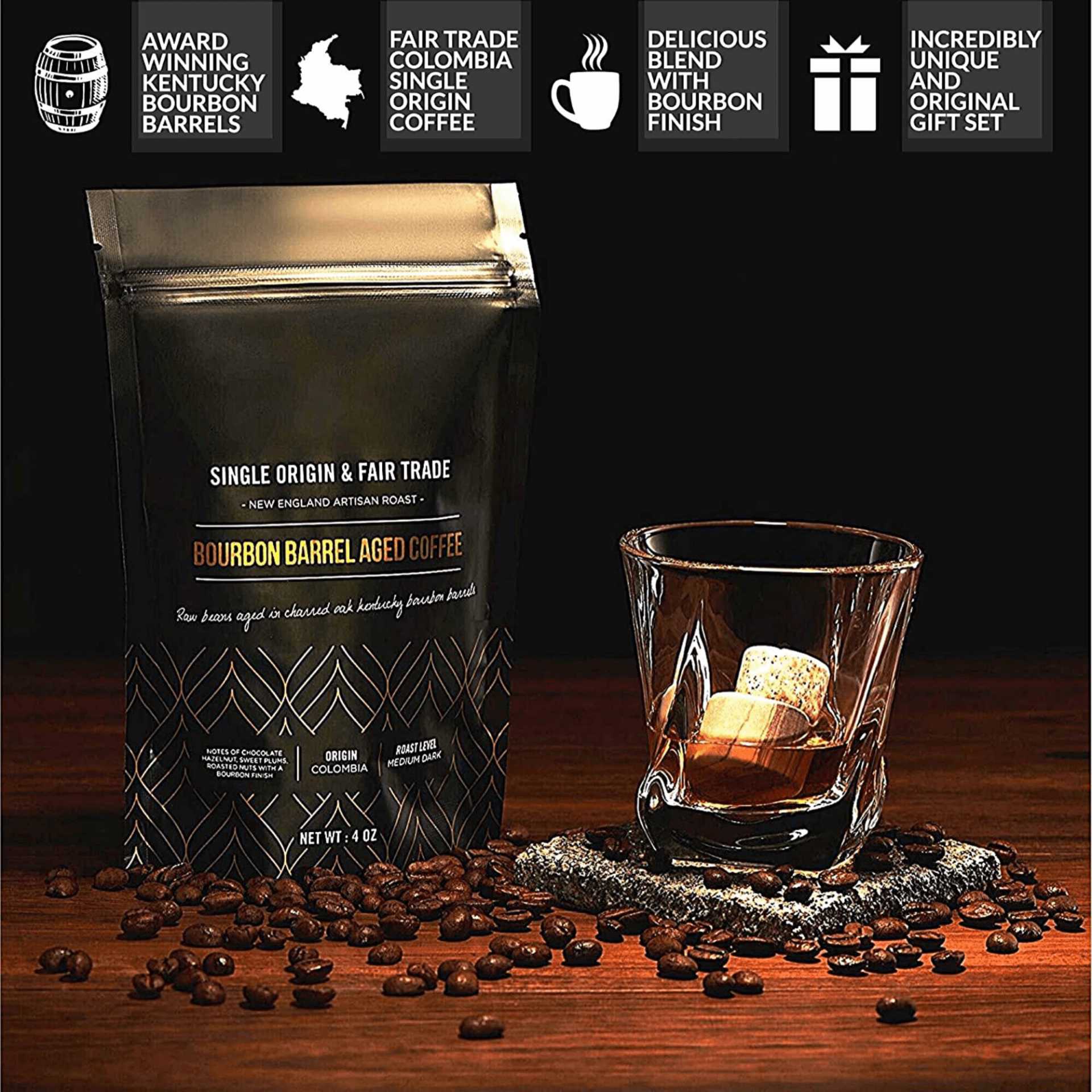 Whiskey Stones & Kentucky Bourbon Barrel Aged Coffee Tasting Gift Set Spirit Journeys