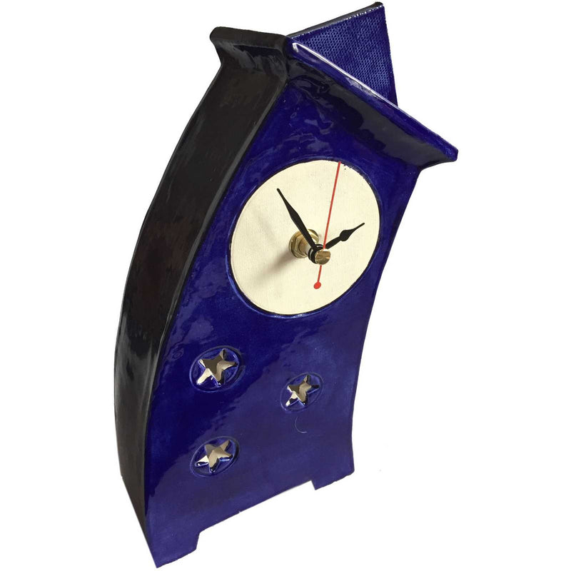 Wonky Ceramic Clock for Desk, Shelf, Mantel, Table royal blue glaze Spirit Journeys