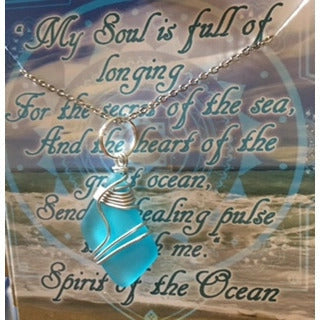 Aqua Ocean Blue wire wrapped sea glass necklace - Spirit Journeys