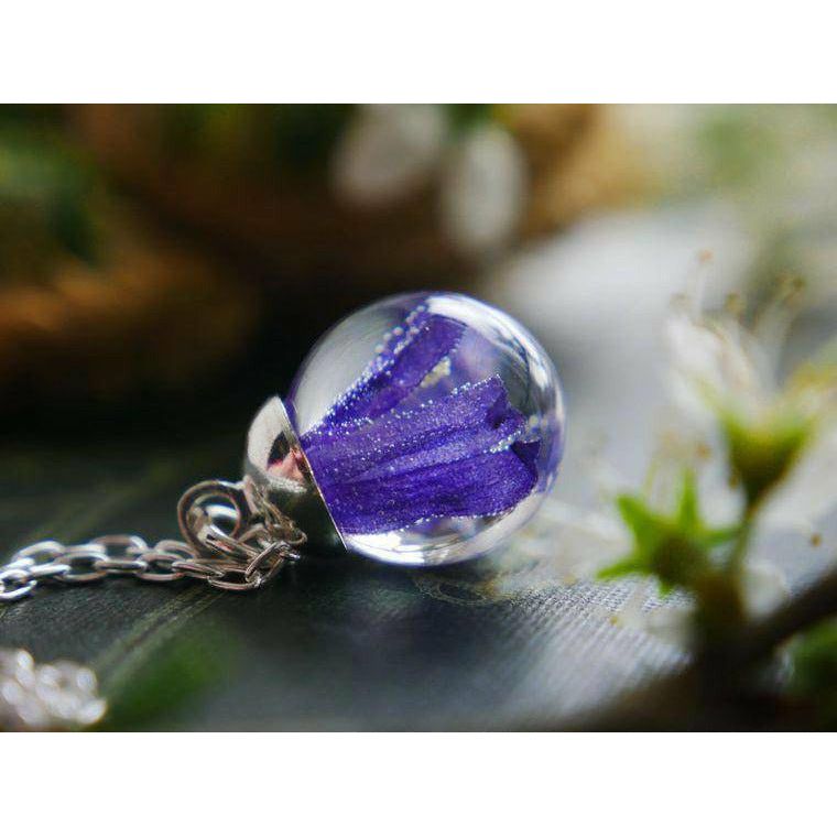 Scottish bluebell sterling silver resin sphere necklace - Spirit Journeys