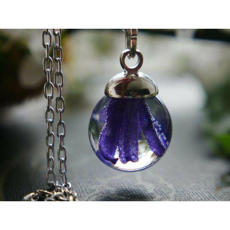 Scottish bluebell sterling silver resin sphere necklace - Spirit Journeys