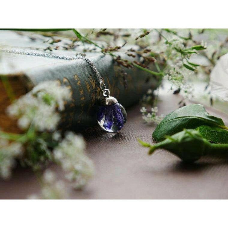 Scottish bluebell sterling silver resin sphere necklace - Spirit Journeys