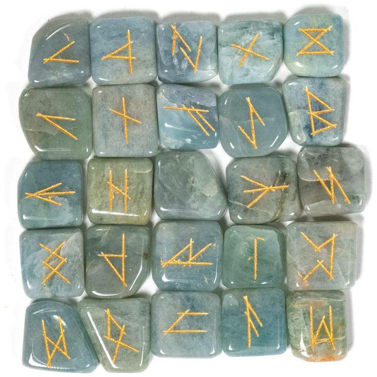 Aquamarine Rune Oracle set in velvet bag - Spirit Journeys