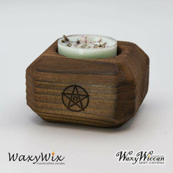 Handmade wooden wiccan tea light holder - Spirit Journeys
